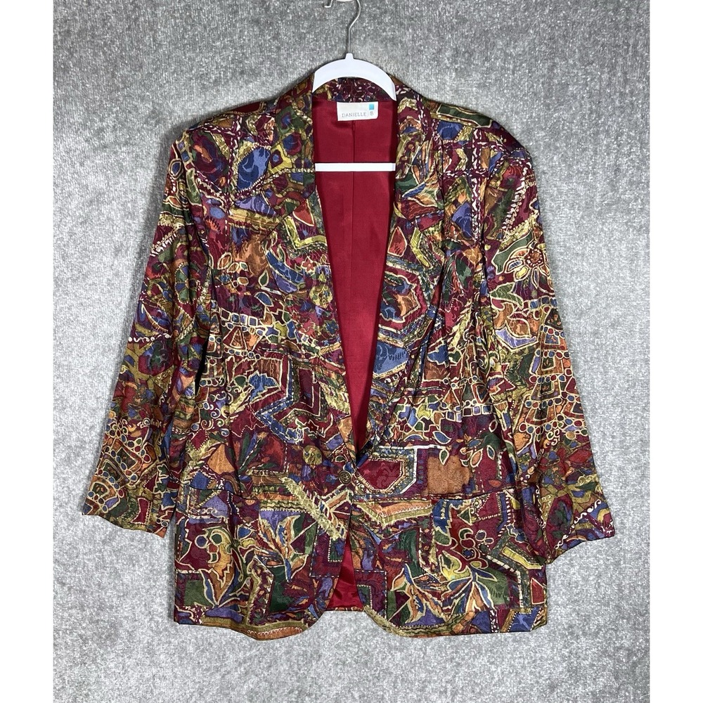 Vintage Danielle B Abstract Floral Art Damask Blazer Womens Sz L Pockets Lined